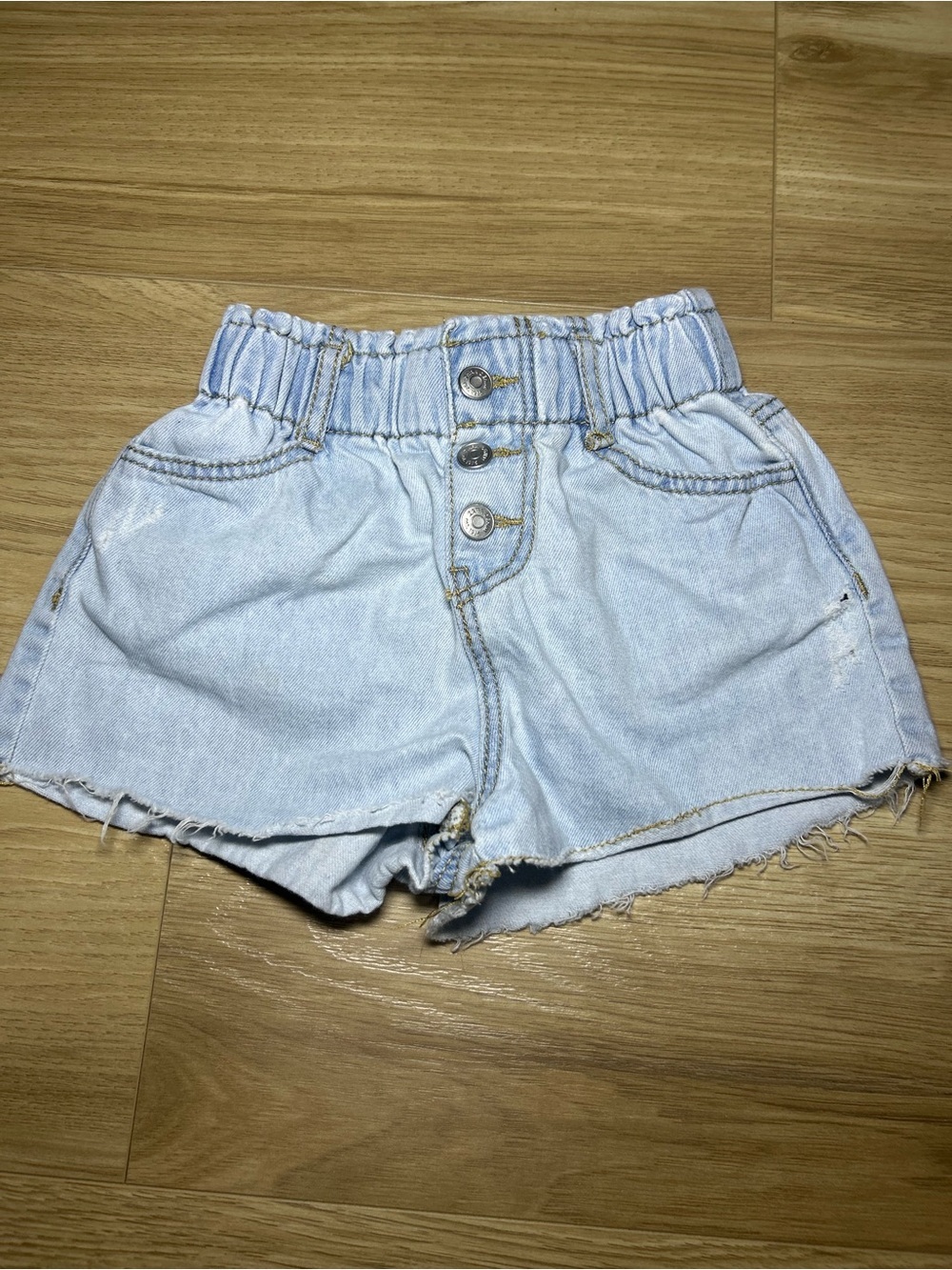 Zara Light-Blue Elastic Waist Denim Shorts with Button Front